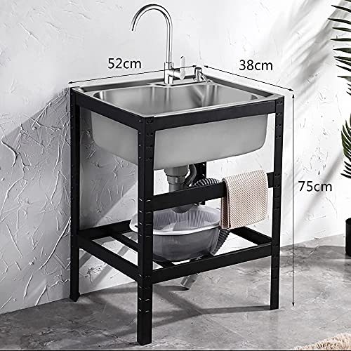 1 Compartment Stainless Steel Utility Sink with Faucet Free Standing Commercial Washbasin with Bracket,Catering Sink for Garden Restaurant Canteen Laundry Backyard Garages 