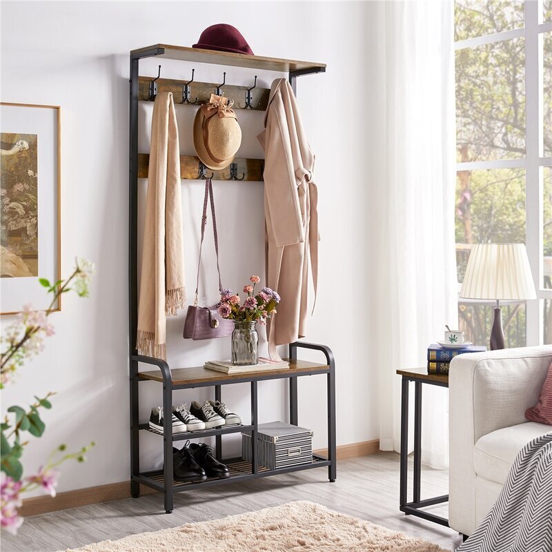 Honey-Can-Do Entryway Bench with Coat Hooks and Shoe Storage