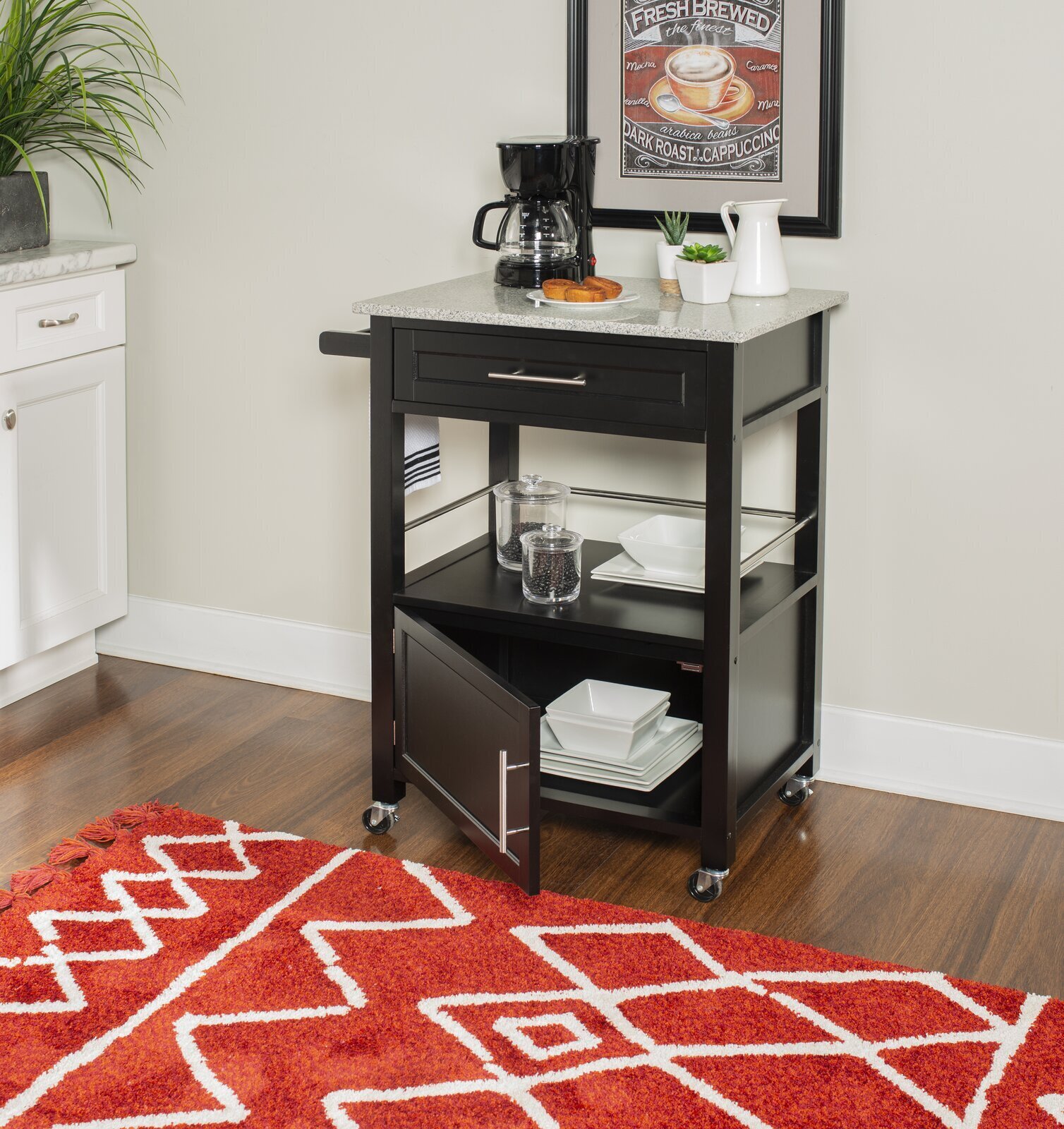 Compact Kitchen Island on Wheels with Granite Top