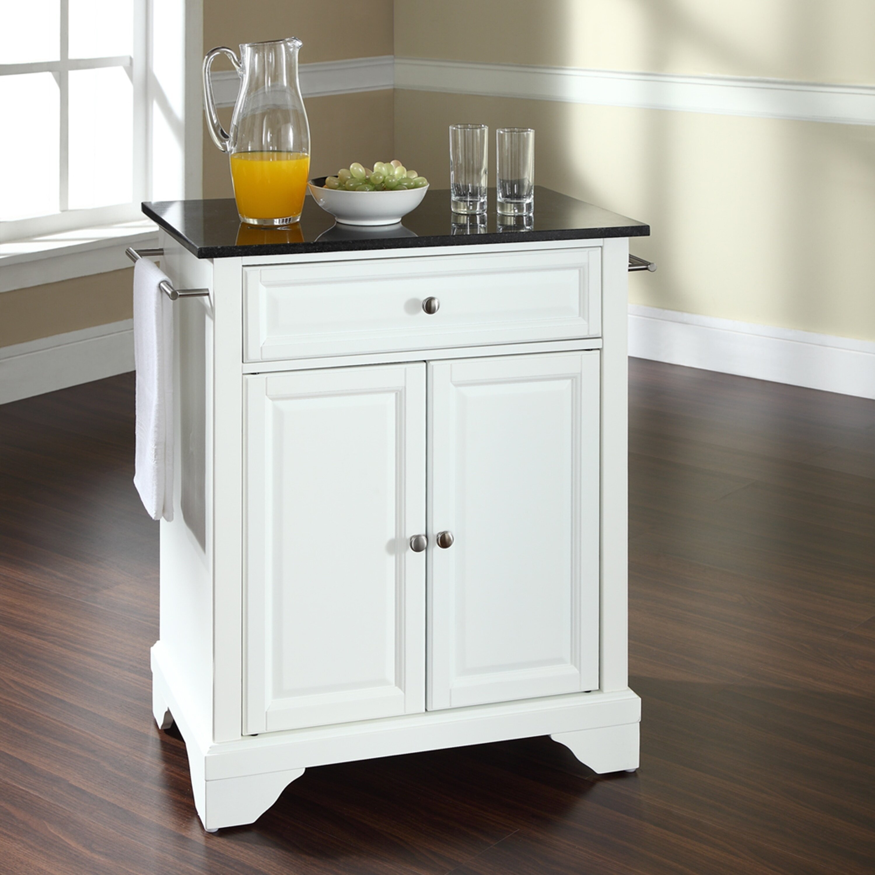 Compact White Kitchen Island With Granite Top