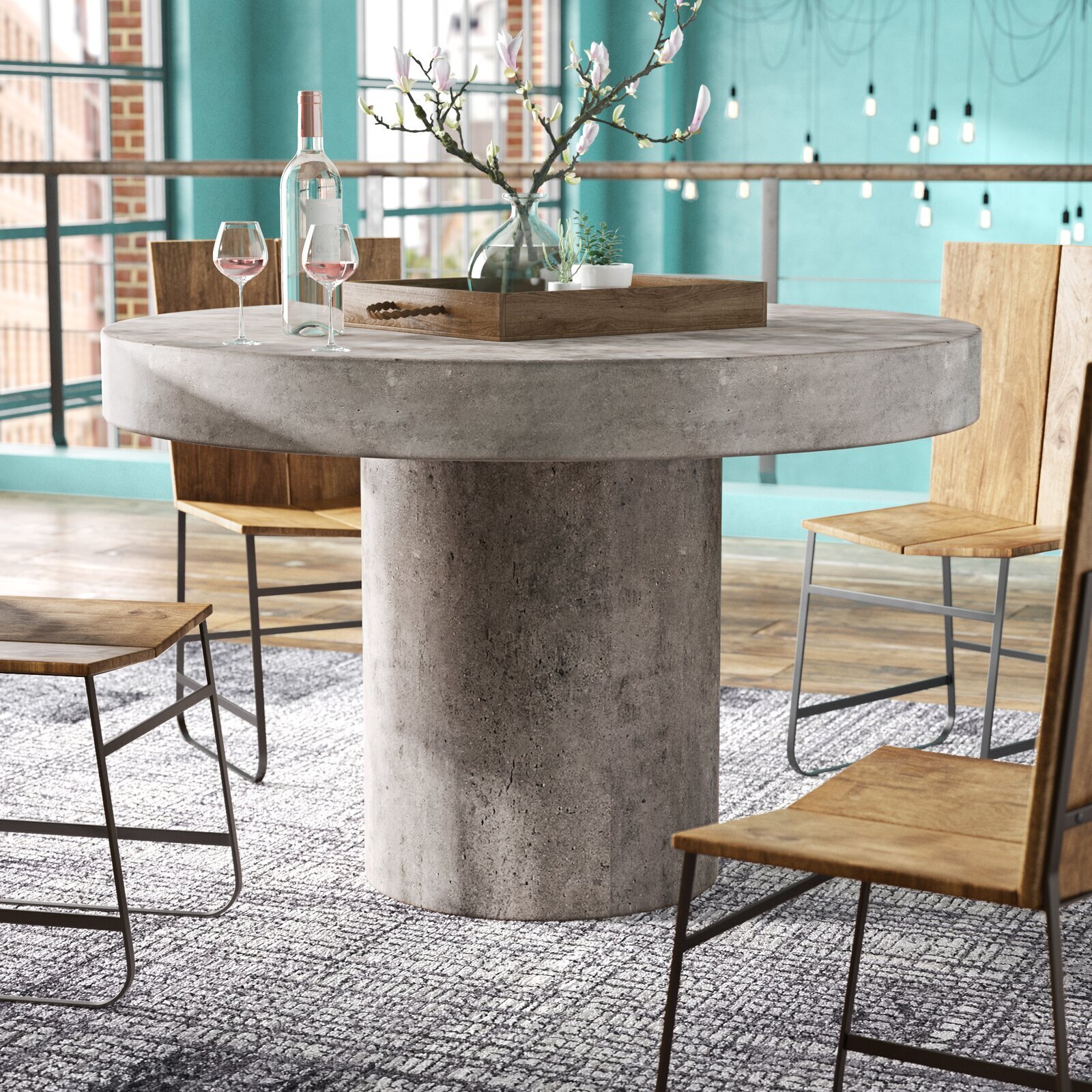 Concrete Pedestal Style Industrial Table
