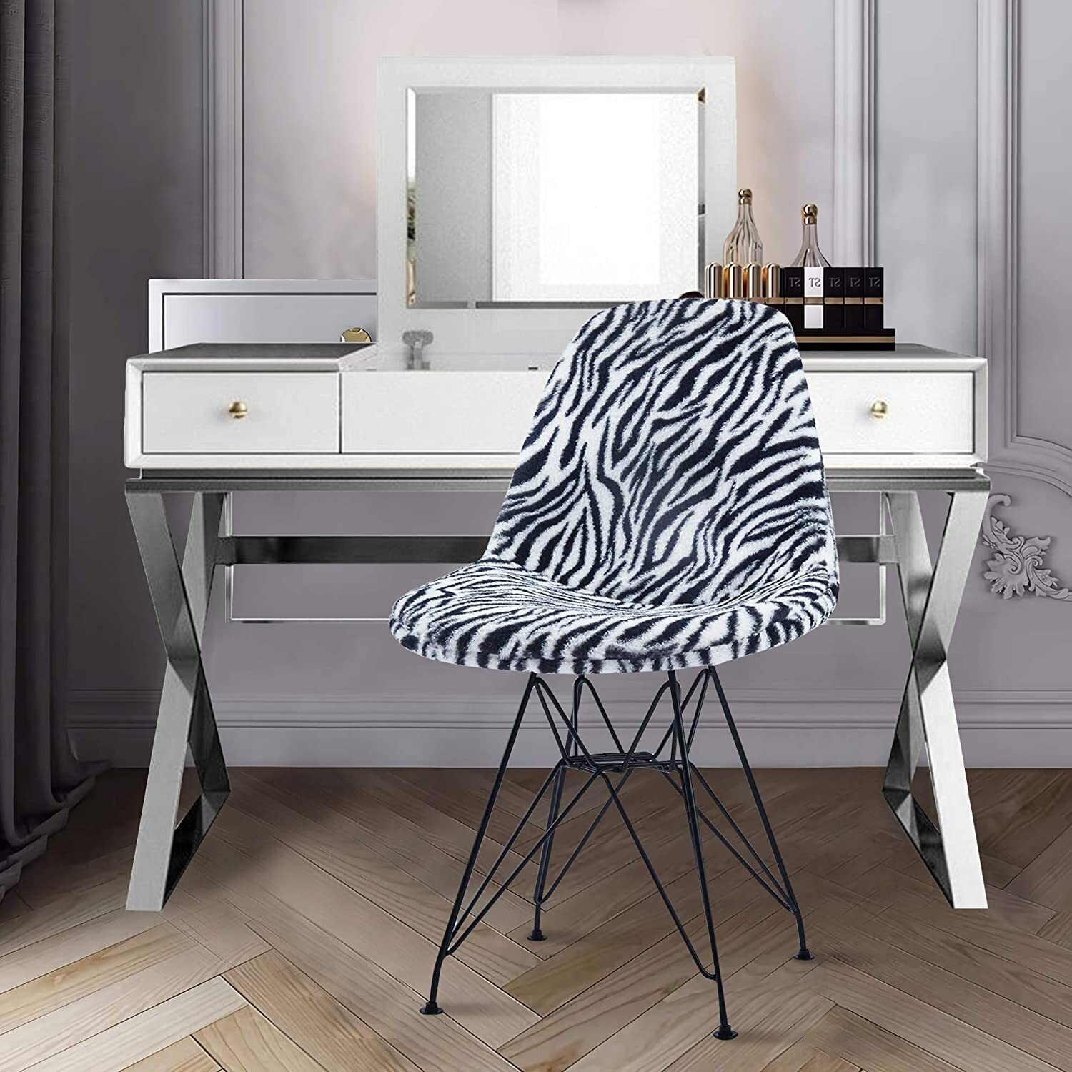 Contemporary Armless Faux Fur Zebra Chair