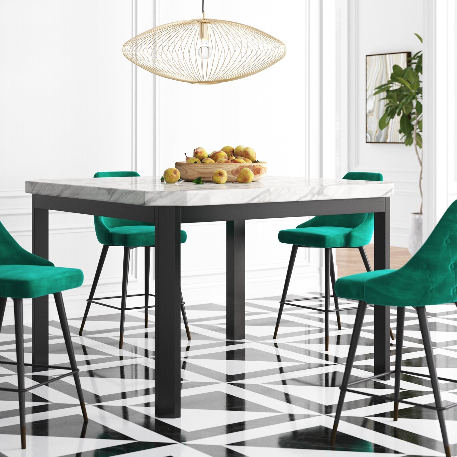 Contemporary Chic Wooden Table With Marble Top