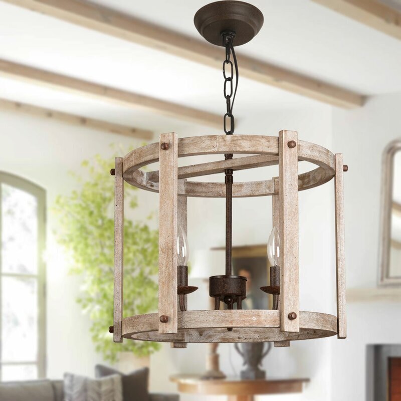 Contemporary Drum Style Wooden Chandelier