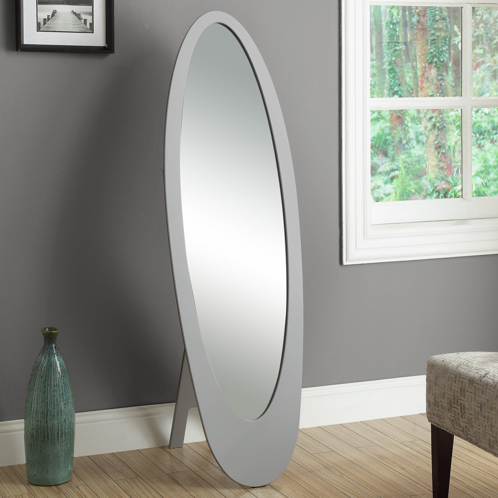 Contemporary Grey Cheval Standing Mirror