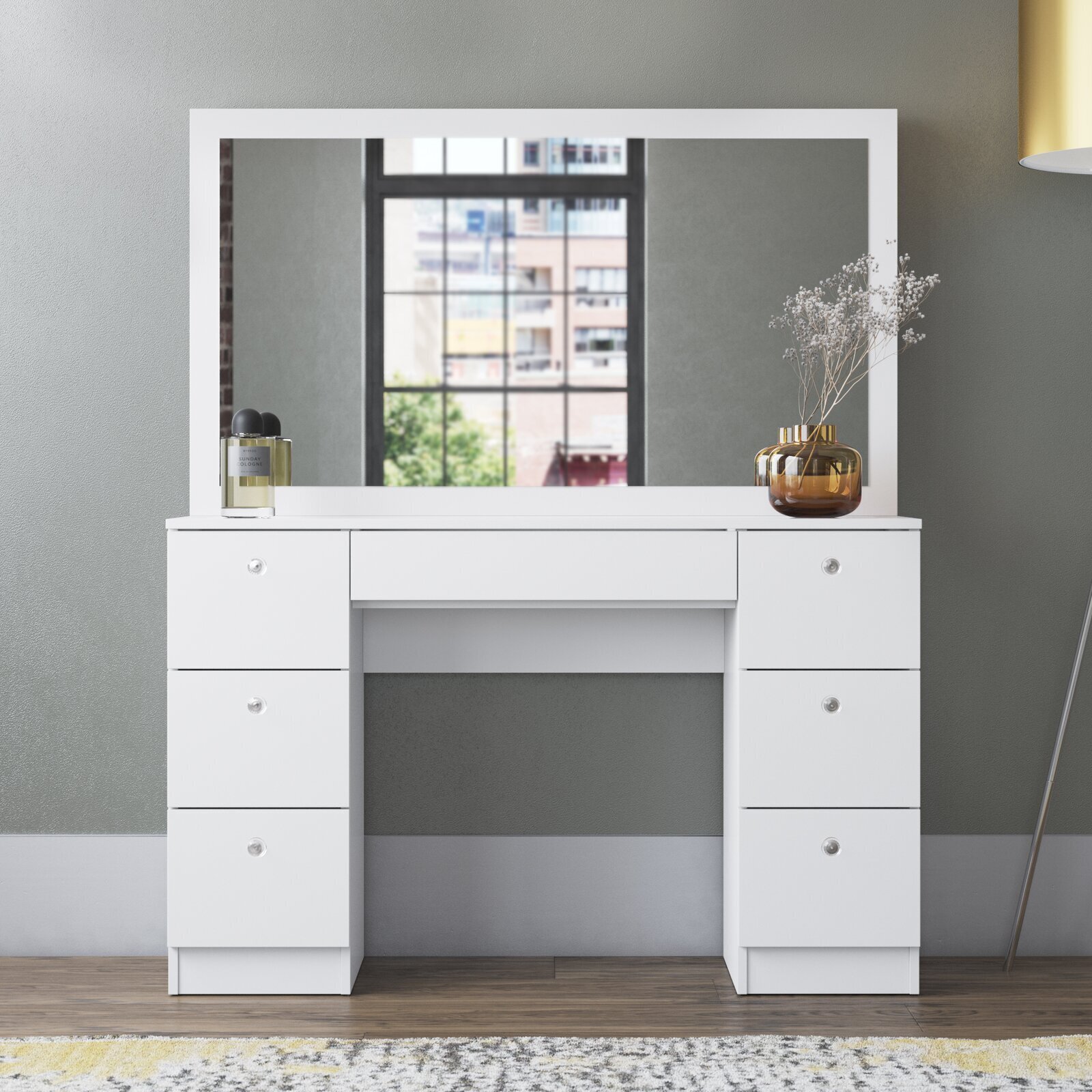 Dressing Table Large Mirror Makeup Dresser Vanity Modern Home Furniture  White