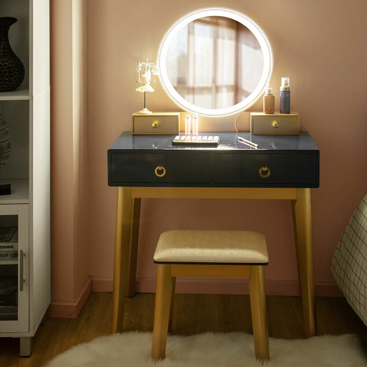 Contemporary Makeup Vanity With Lighted Mirror
