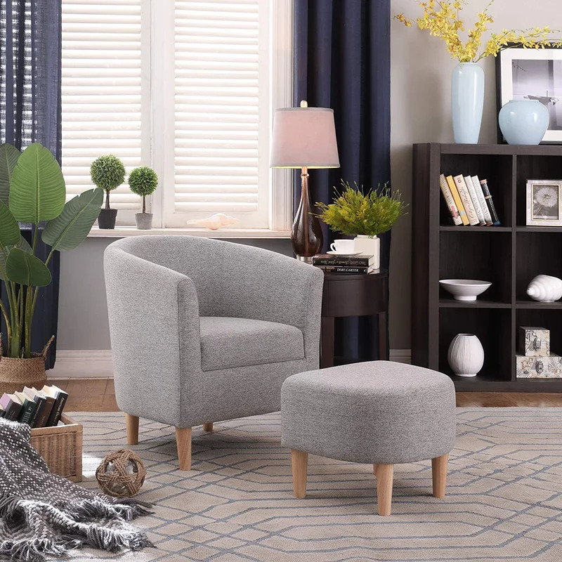 Contemporary Narrow Arm Chair with Ottoman