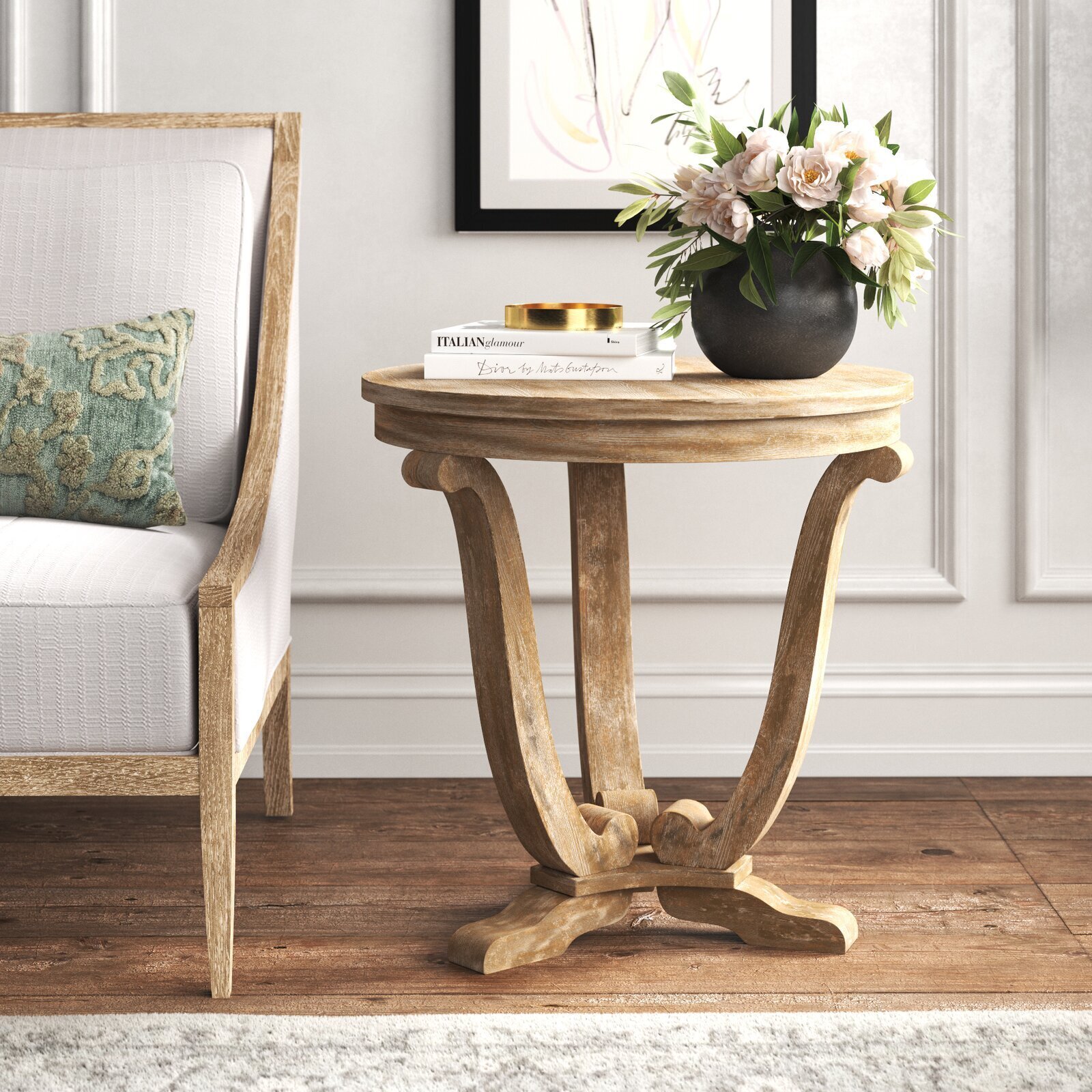 Contemporary Round Pedestal End Table