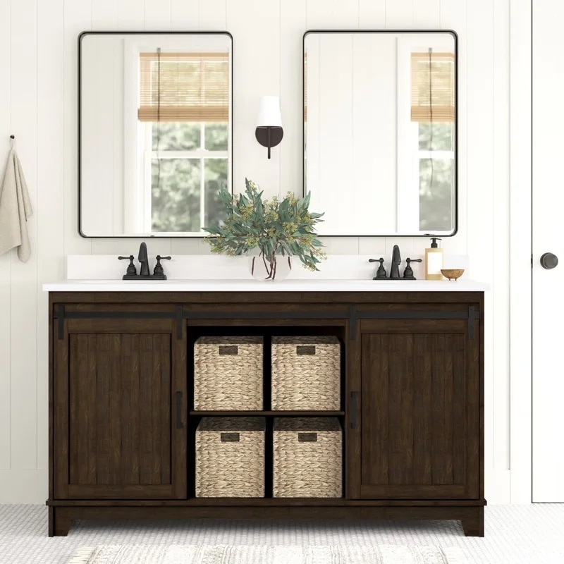 Contemporary Vanity with Middle Cabinet Between Sinks