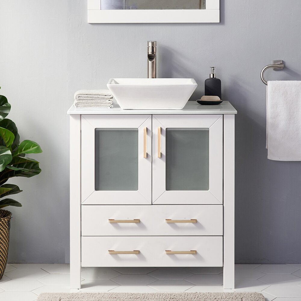 Contemporary White Vanity Base With Vessel Sink