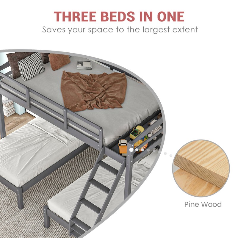 Corinthia Twin Over Full Solid Wood Triple / Quad Bunk Bed by Harriet Bee