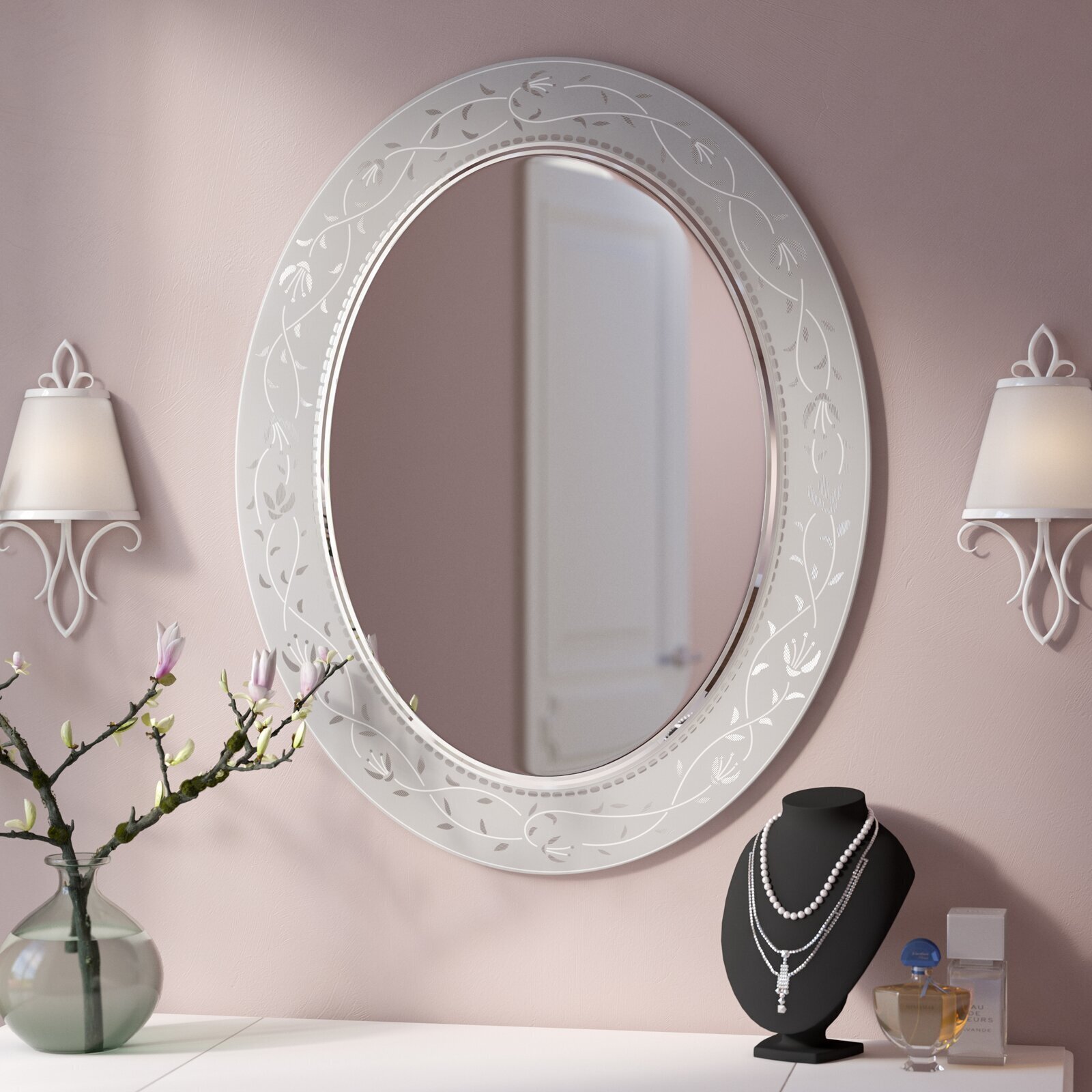 Cottage White Oval Mirror