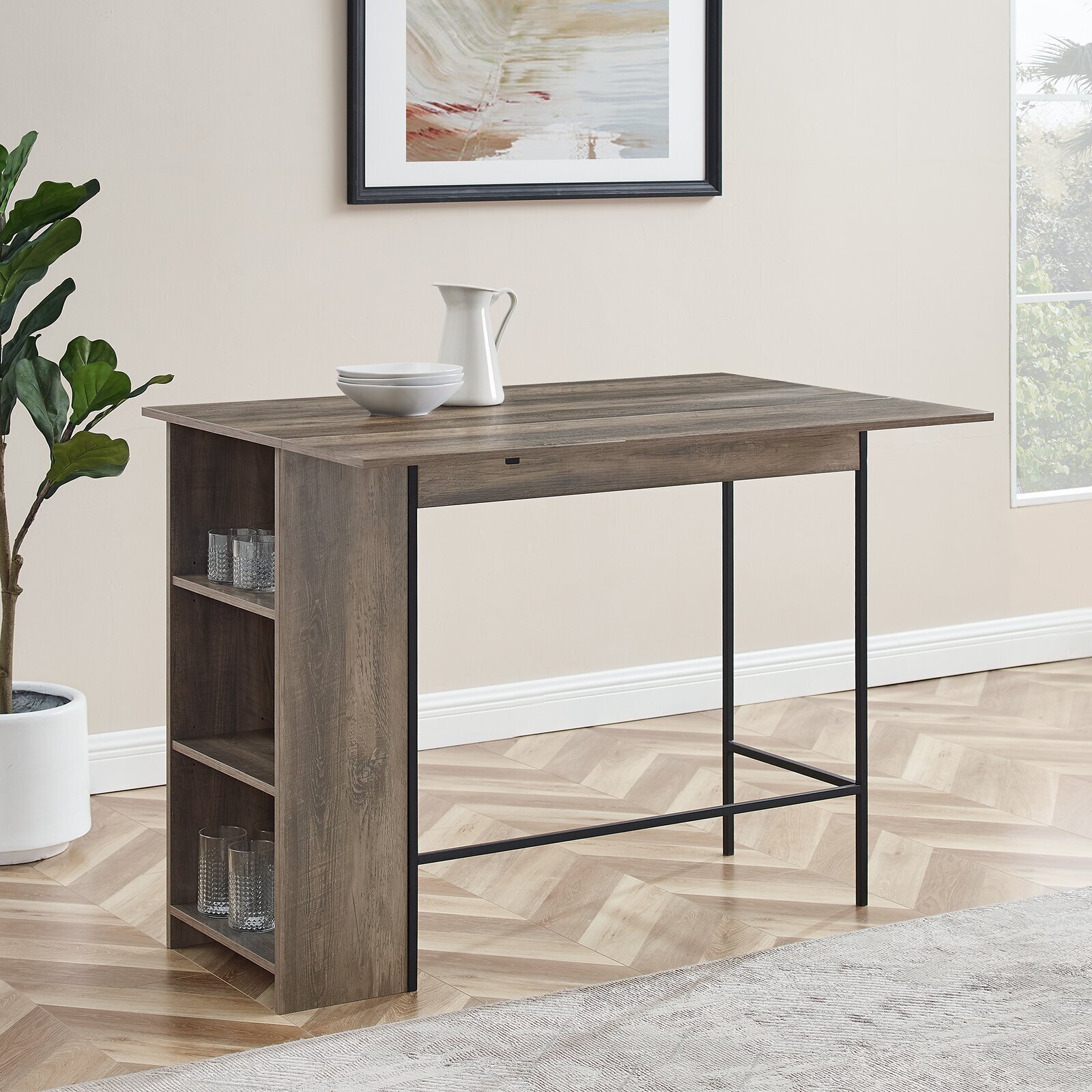 Counter Height Desk with Drop Down Leaf