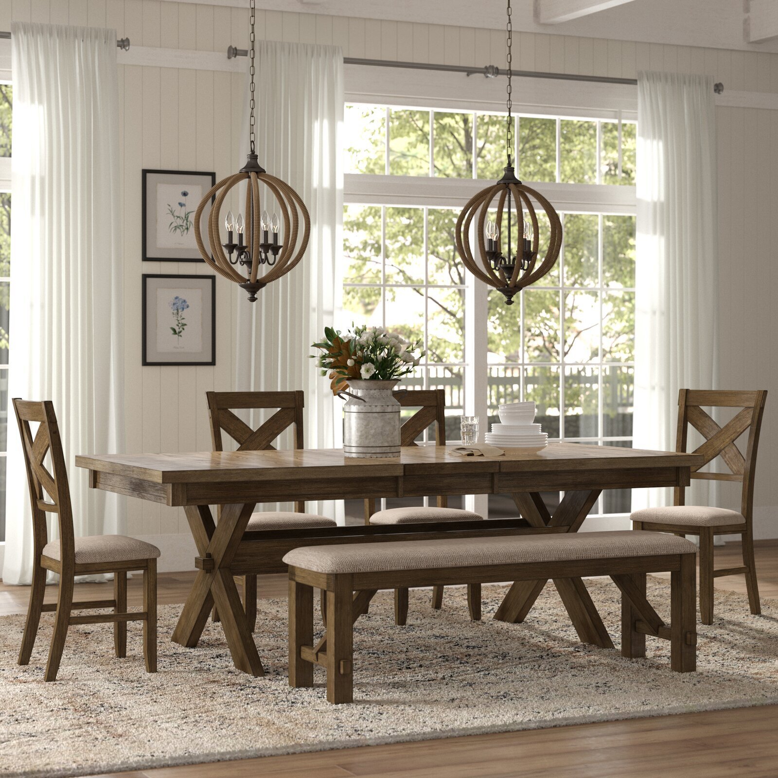 Country Charm Dining Table Chairs and Bench