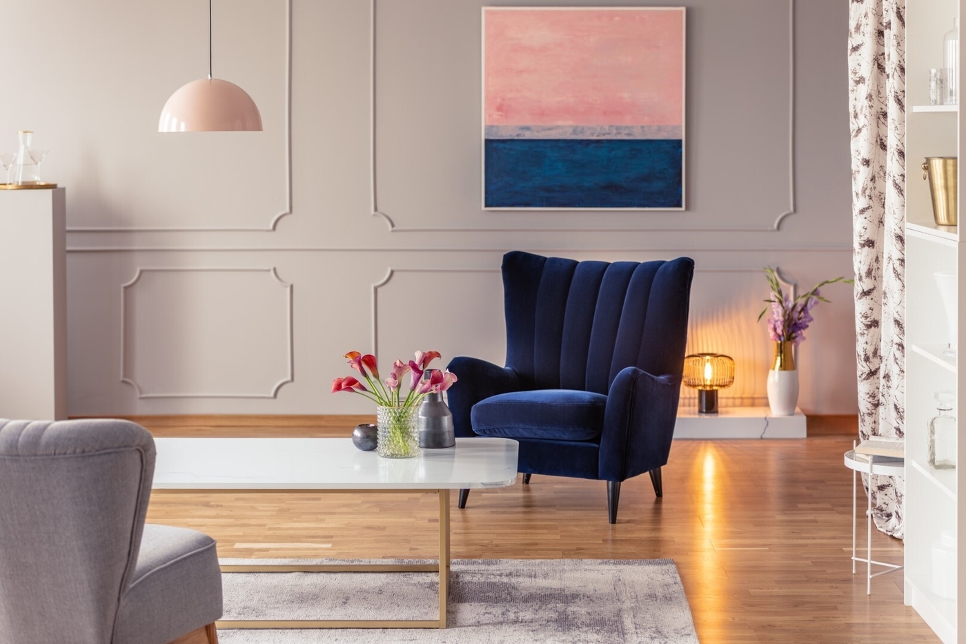 Dusty Pink And Brown Living Room