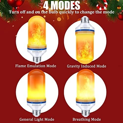 CPPSLEE LED Flame Light Bulbs, 4 Modes Fire Light Bulbs, E26 Base Flame Bulb with Gravity Sensor, Flickering Light Bulbs, Outdoor/Indoor/Home Decoration(Yellow, 2 PCS)