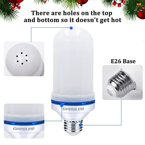 CPPSLEE LED Flame Light Bulbs, 4 Modes Fire Light Bulbs, E26 Base Flame Bulb with Gravity Sensor, Flickering Light Bulbs, Outdoor/Indoor/Home Decoration(Yellow, 2 PCS)