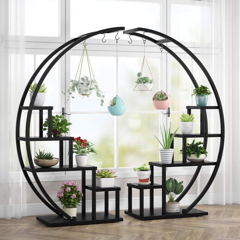 Crescent moon multi tier metal plant stand