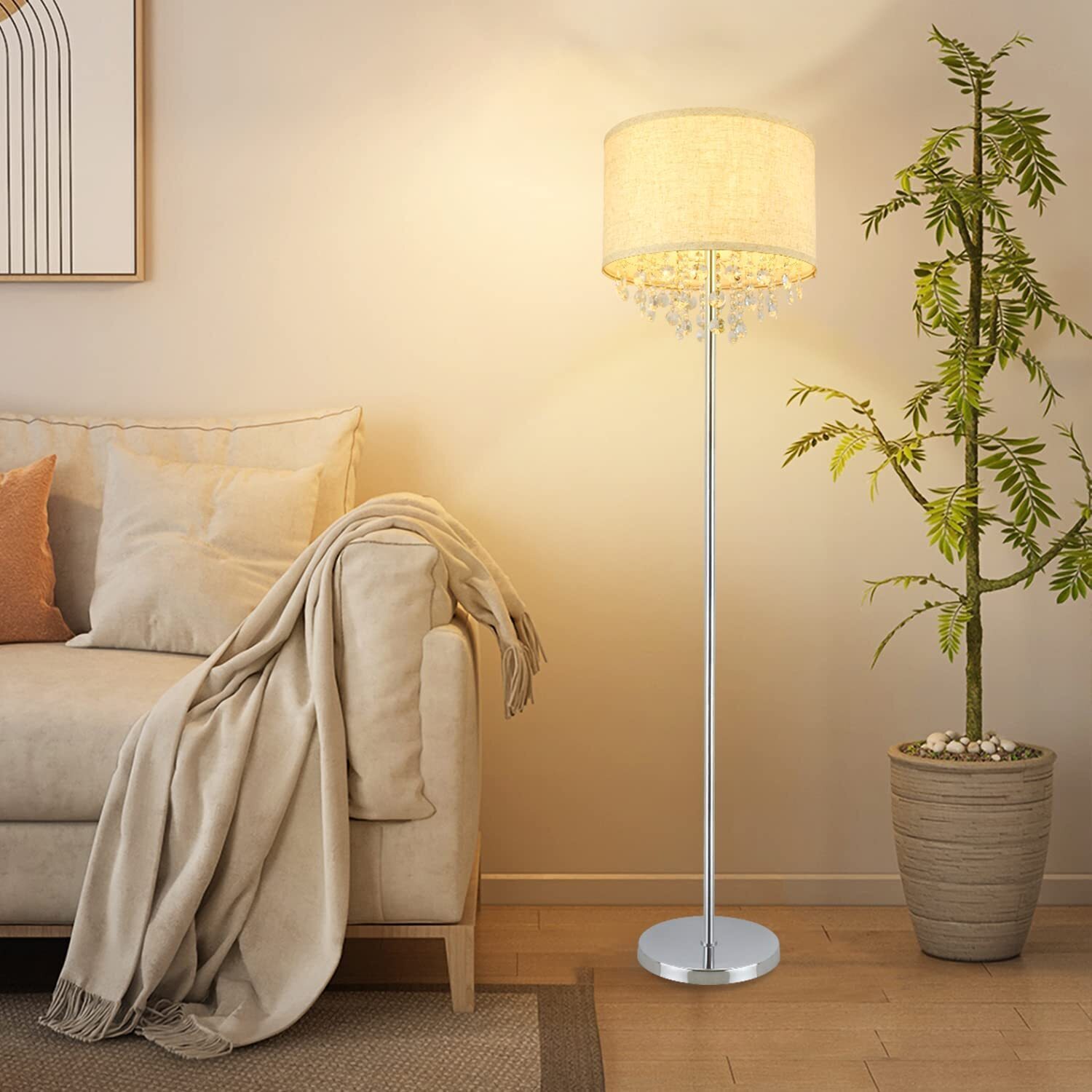 Crystal Floor Lamp With Fabric Lamp Shade