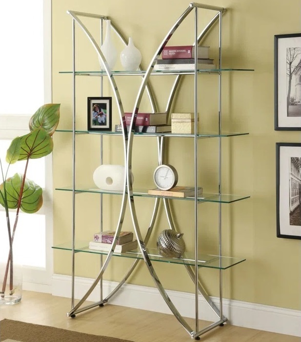 Curved Chrome And Glass Bookcase