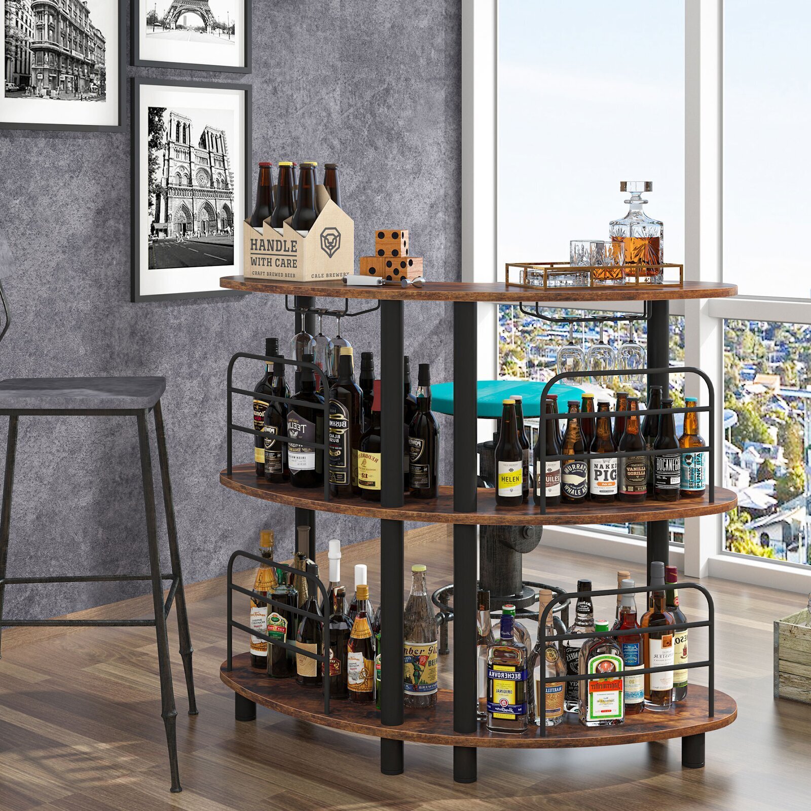 Curved Home Bar with Storage