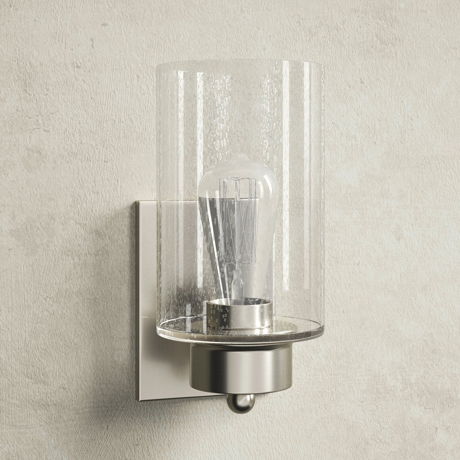 Cylindrical Silver and Glass Mounted Lamp 