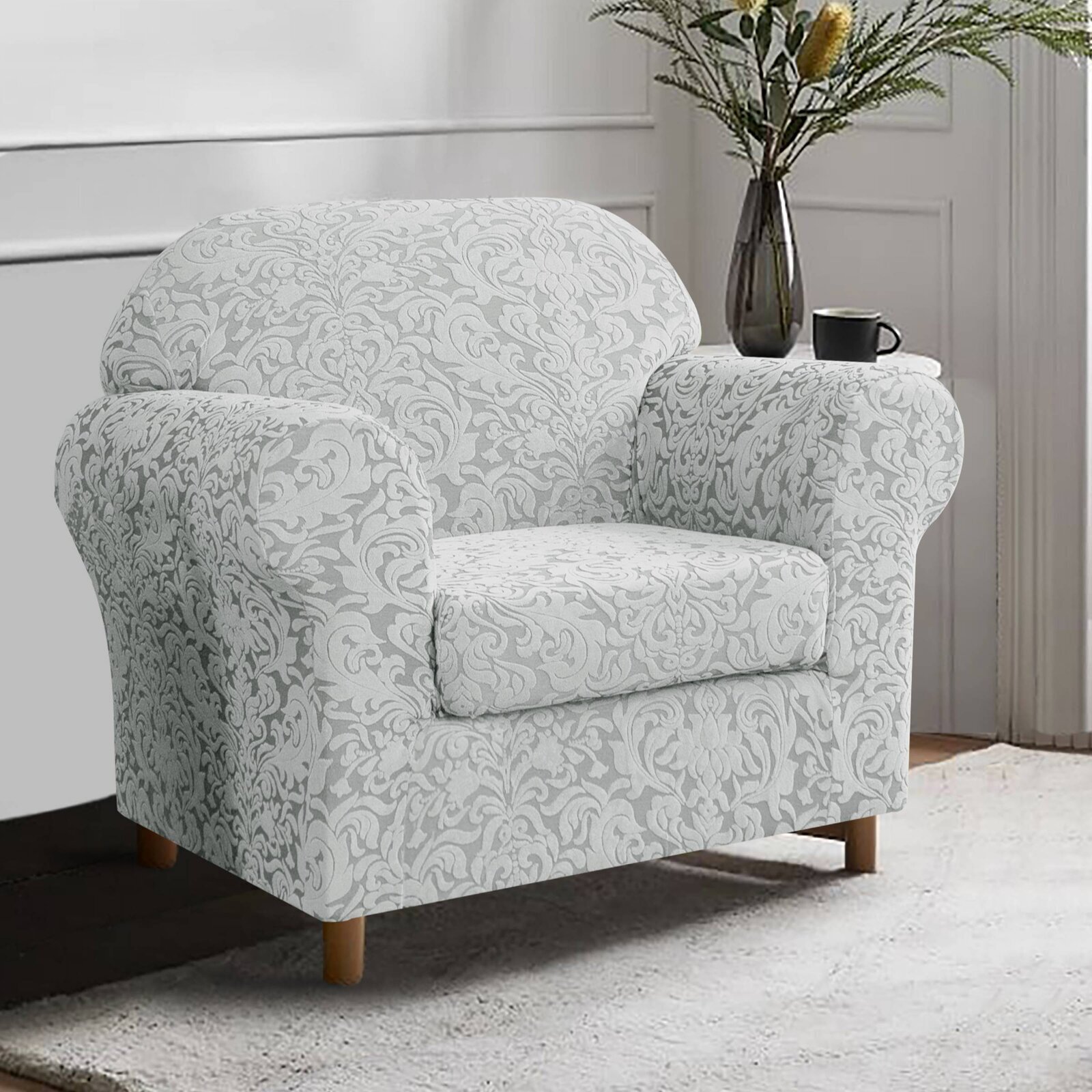 Club Chair Slipcovers Foter   Damask Armchair Slipcover 