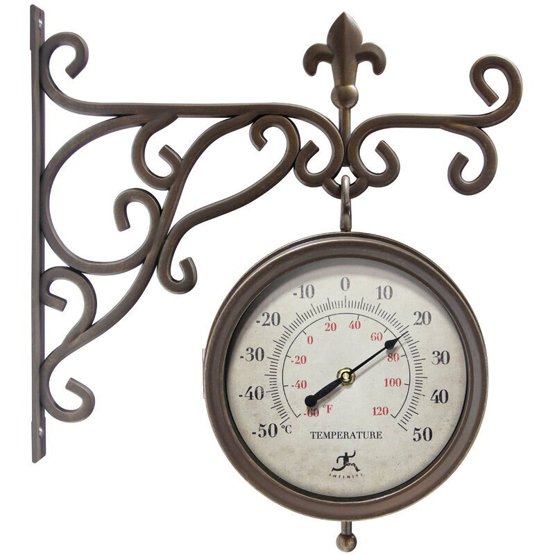 Decorative Outdoor Station Style Thermometer and Clock