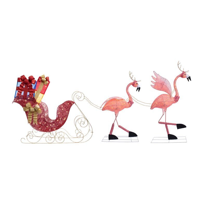 Decorative Sled With Flamingos