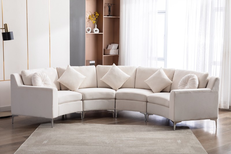 Demea 136" Wide Velvet Symmetrical Modular Corner Sectional