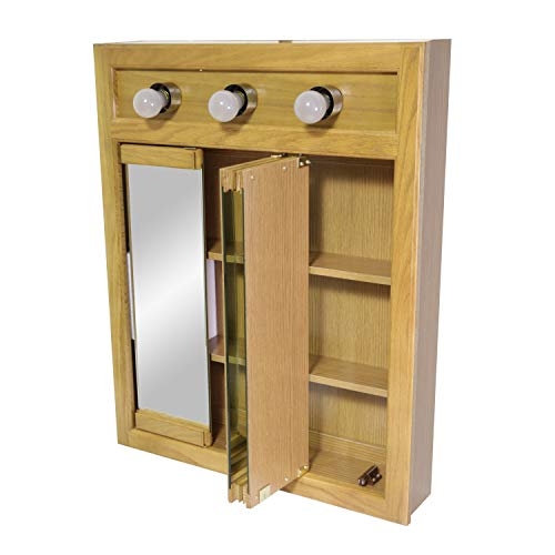 Design House 530592 Richland Lighted Mirrored Medicine Cabinet, Nutmeg Oak, 24"