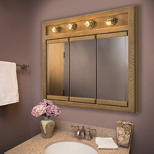 Design House 530592 Richland Lighted Mirrored Medicine Cabinet, Nutmeg Oak, 24"
