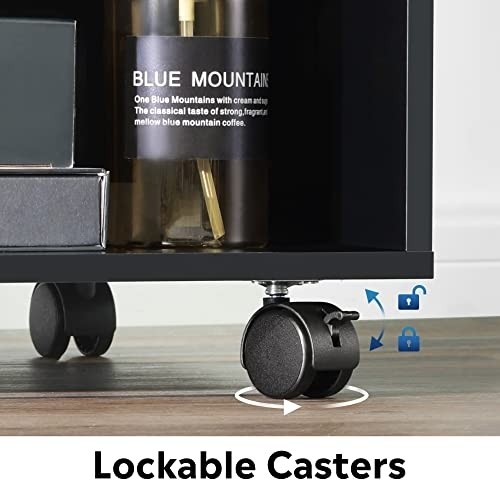 DEVAISE Mobile Printer Stand with Adjustable Shelf, Rolling Wood Storage Cabinet on Wheels, Black