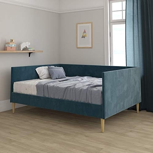 DHP Franklin Mid Century Upholstered, Full Size, Blue Velvet Daybed,