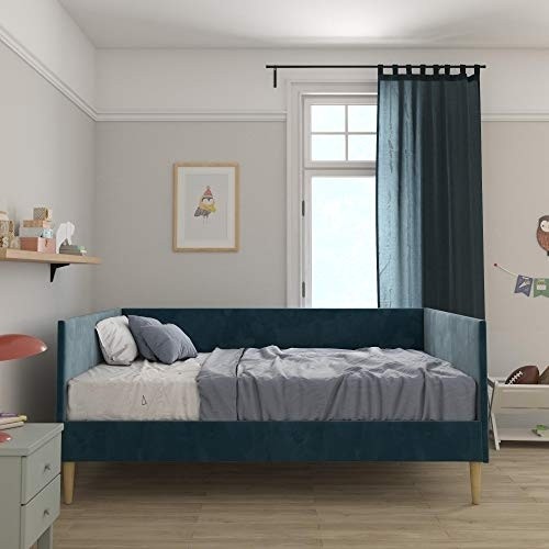 DHP Franklin Mid Century Upholstered, Full Size, Blue Velvet Daybed,