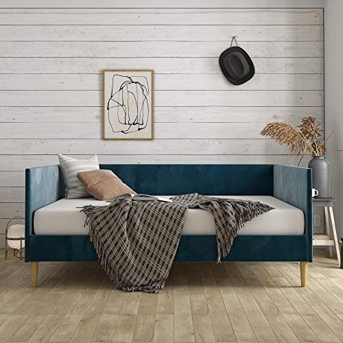 DHP Franklin Mid Century Upholstered, Full Size, Blue Velvet Daybed,