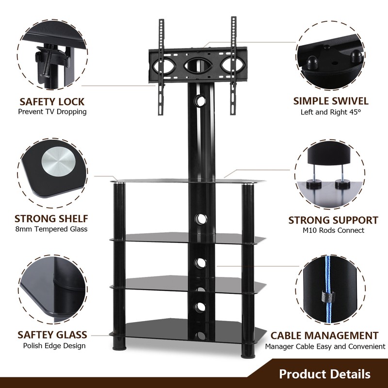 Dickenson Symple Stuff Black Swivel for Screens with Shelving, Holds up to 110 Lb. lbs