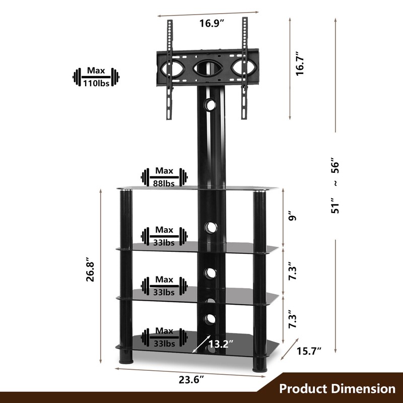 Dickenson Symple Stuff Black Swivel for Screens with Shelving, Holds up to 110 Lb. lbs
