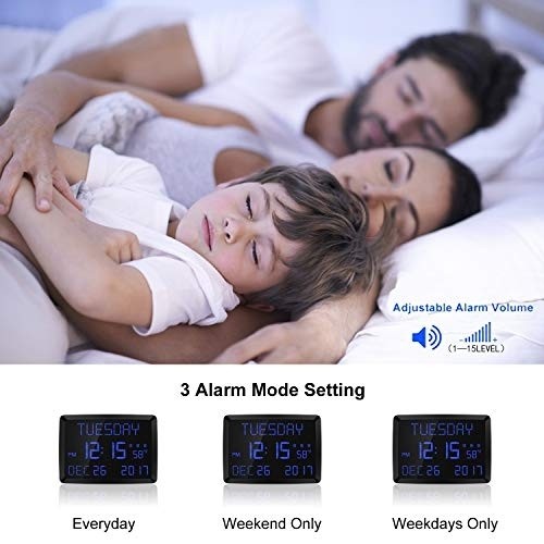 Digital Wall Clock, 11.5" Extra Large Display Calendar Alarm Day Clock with Date and Day of Week, Temperature, USB Charger & 3 Alarms, LED Desk Clock for Office,Living Room,Bedroom,Elderly