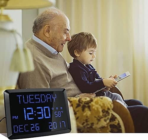 Digital Wall Clock, 11.5" Extra Large Display Calendar Alarm Day Clock with Date and Day of Week, Temperature, USB Charger & 3 Alarms, LED Desk Clock for Office,Living Room,Bedroom,Elderly