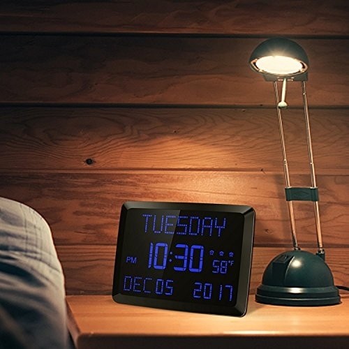Digital Wall Clock, 11.5" Extra Large Display Calendar Alarm Day Clock with Date and Day of Week, Temperature, USB Charger & 3 Alarms, LED Desk Clock for Office,Living Room,Bedroom,Elderly