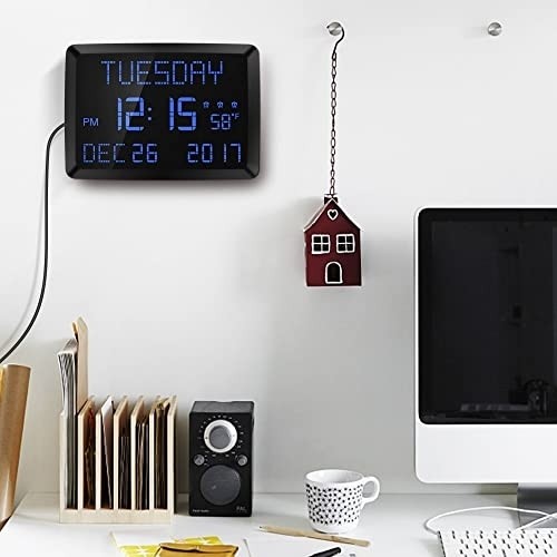 Digital Wall Clock, 11.5" Extra Large Display Calendar Alarm Day Clock with Date and Day of Week, Temperature, USB Charger & 3 Alarms, LED Desk Clock for Office,Living Room,Bedroom,Elderly