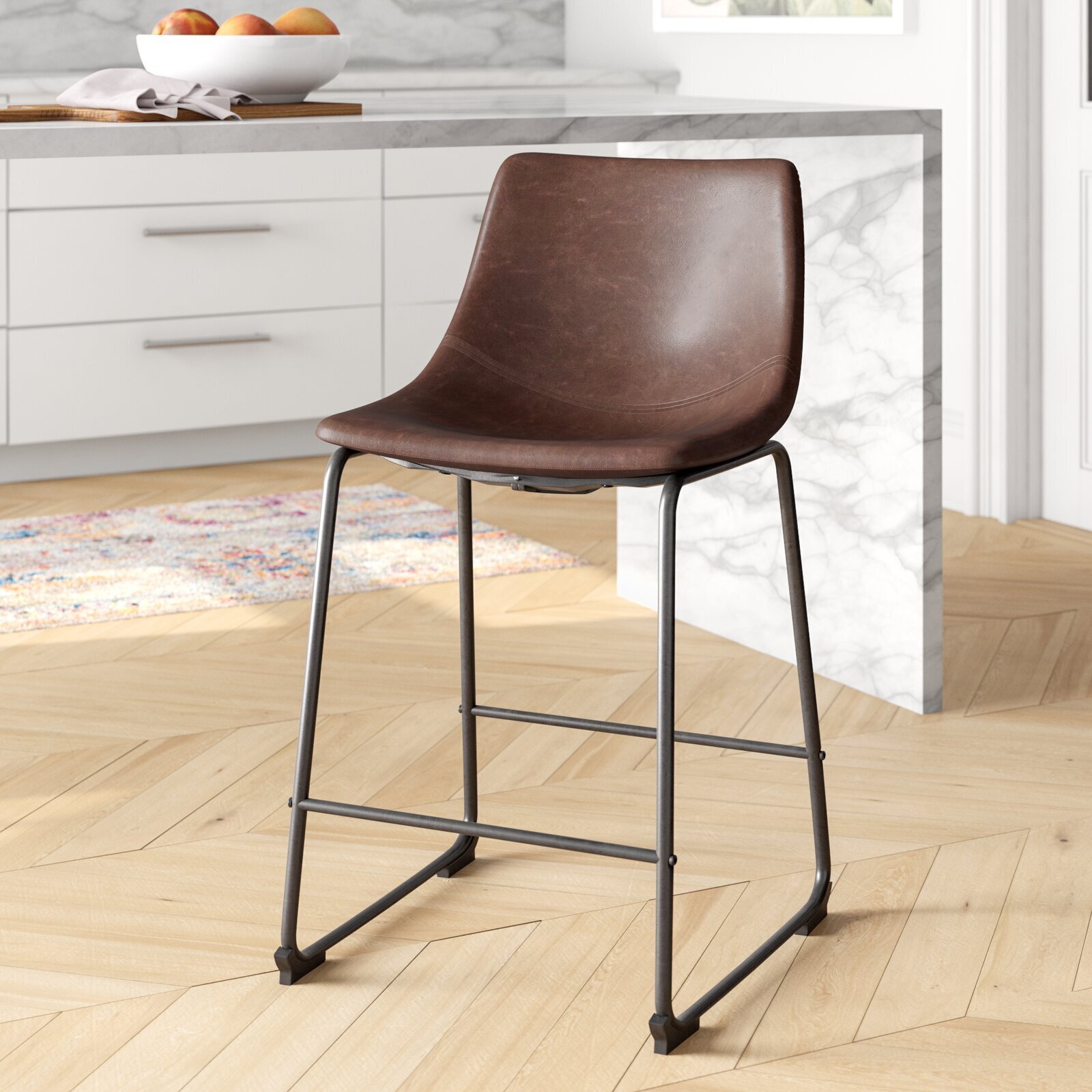 Distressed Faux Leather Stool