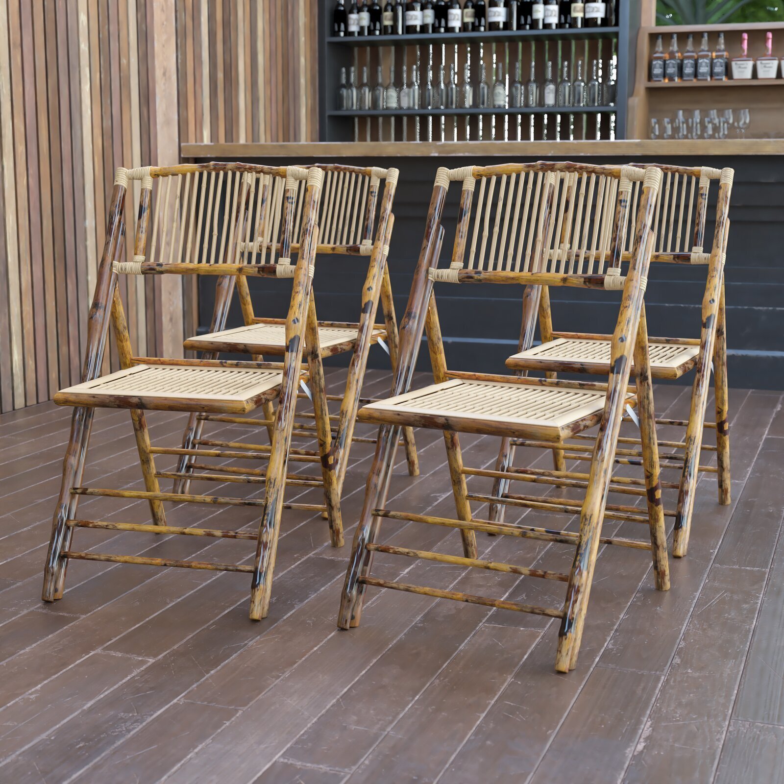 Distressed Glossy Bamboo Chairs 