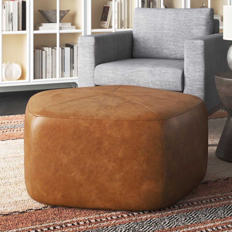 Distressed Leather Pouf