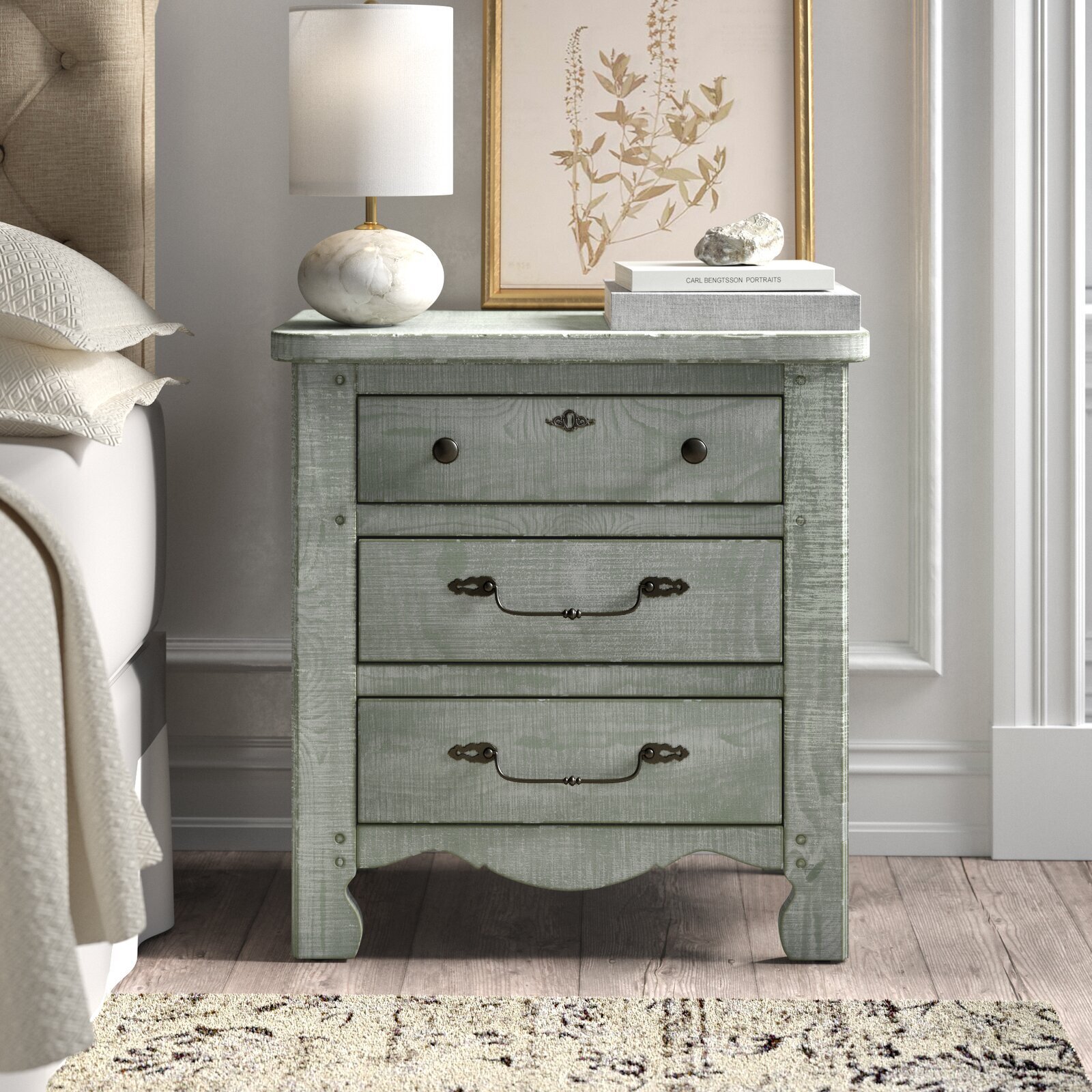 Distressed Mint French Nightstand