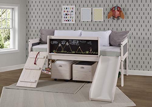 Donco Kids 3005-3005C-TLWWDG Twin Art Play Junior Low LOFT with Toy Boxes Dark Finish, White Wash/Grey