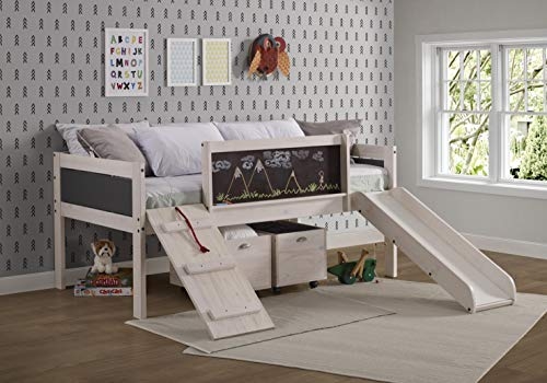 Donco Kids 3005-3005C-TLWWDG Twin Art Play Junior Low LOFT with Toy Boxes Dark Finish, White Wash/Grey