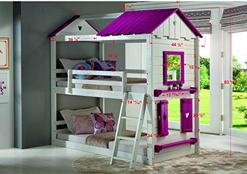 DONCO Twin Sweetheart Bunk Bed W/Pink Tent BUNKBED TWIN/TWIN White